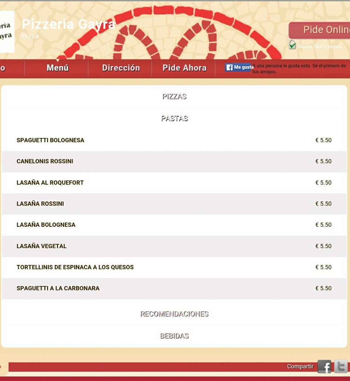 Folleto / Carta / Menú: Hoja 3 de Pizzeria Gayra