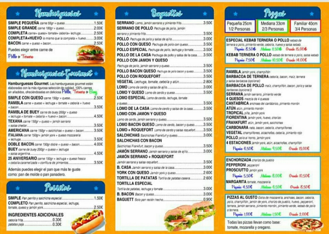 Folleto / Carta / Menú: Hoja 1 de La Rambla Pizzeria