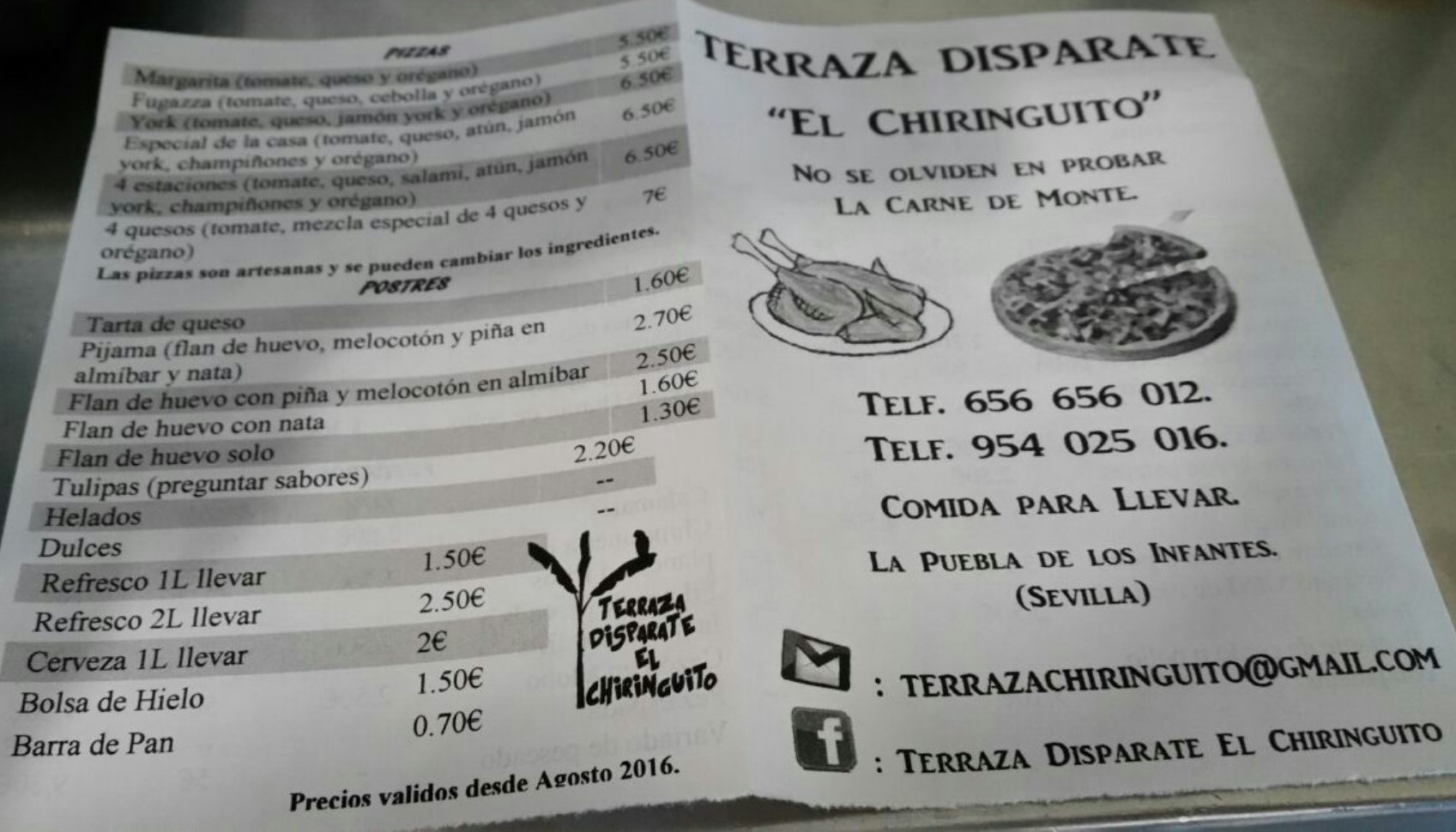 Folleto / Carta / Menú: Hoja 1 de Terraza Disparate El Chiringuito