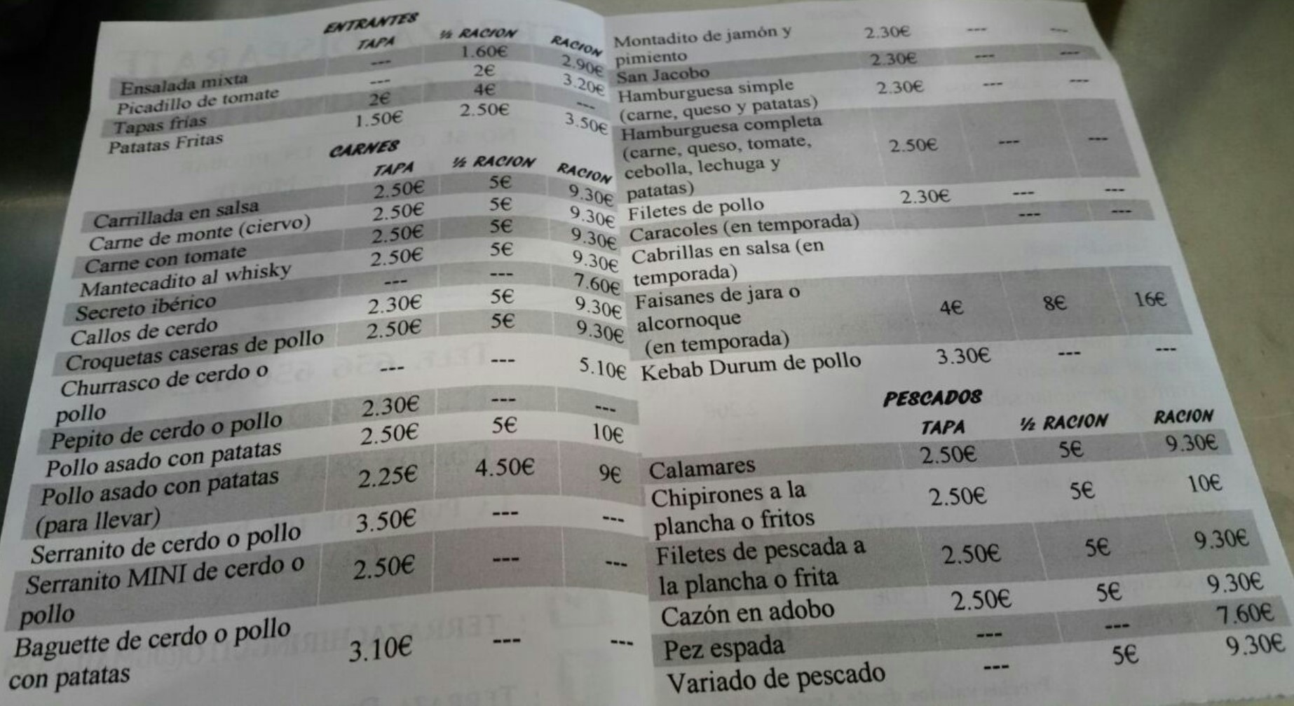 Folleto / Carta / Menú: Hoja 2 de Terraza Disparate El Chiringuito