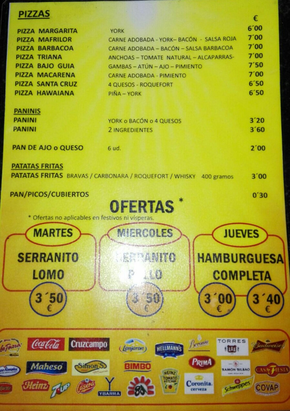 Folleto / Carta / Menú: Hoja 2 de MAFRILOR Café y Comidas