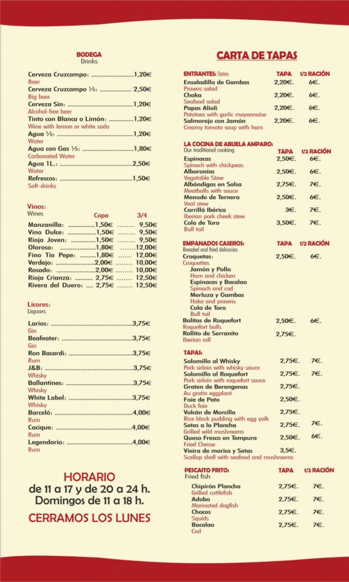 Folleto / Carta / Menú: Hoja 1 de Abaceria Museo Restaurante