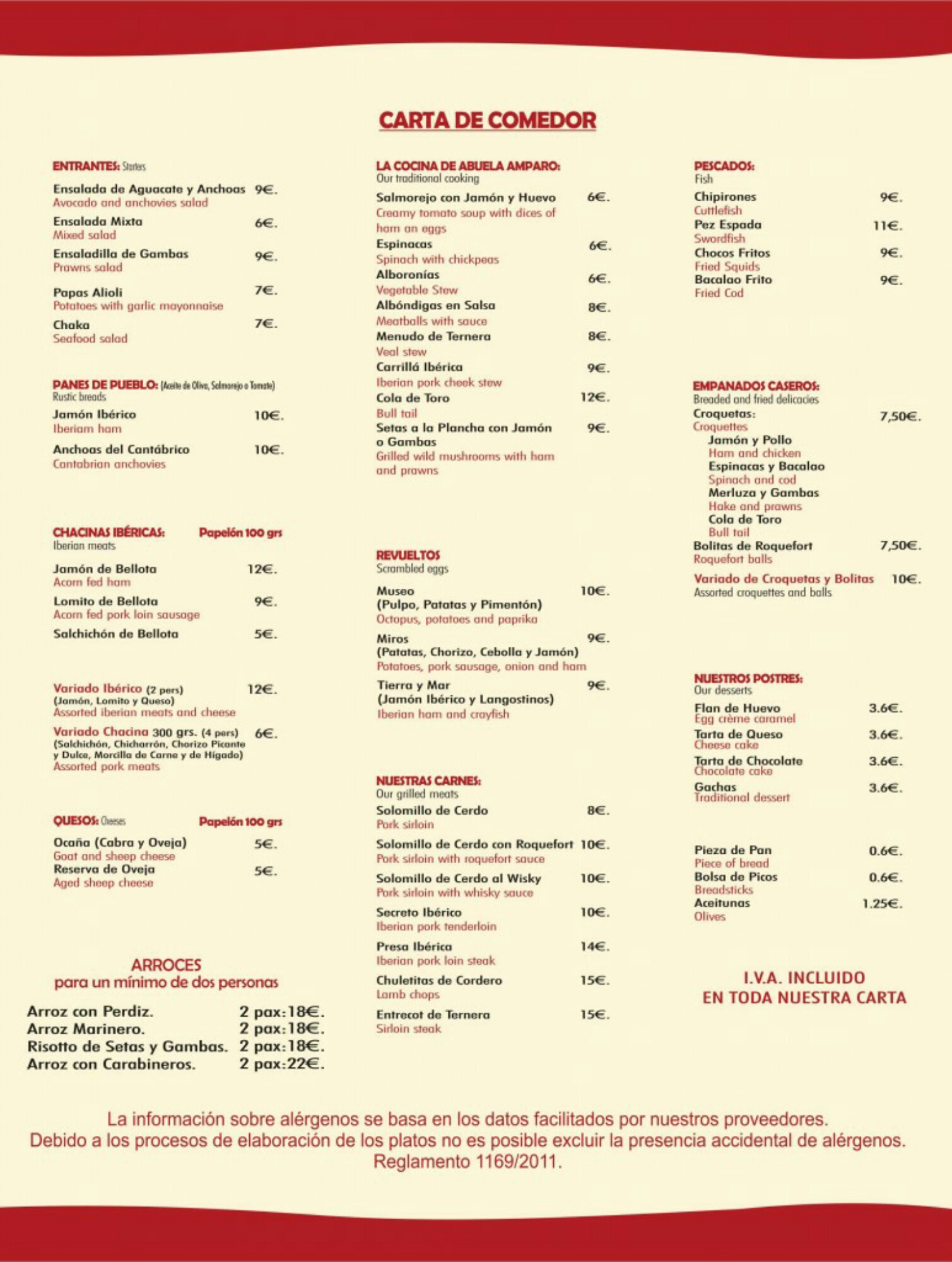 Folleto / Carta / Menú: Hoja 2 de Abaceria Museo Restaurante