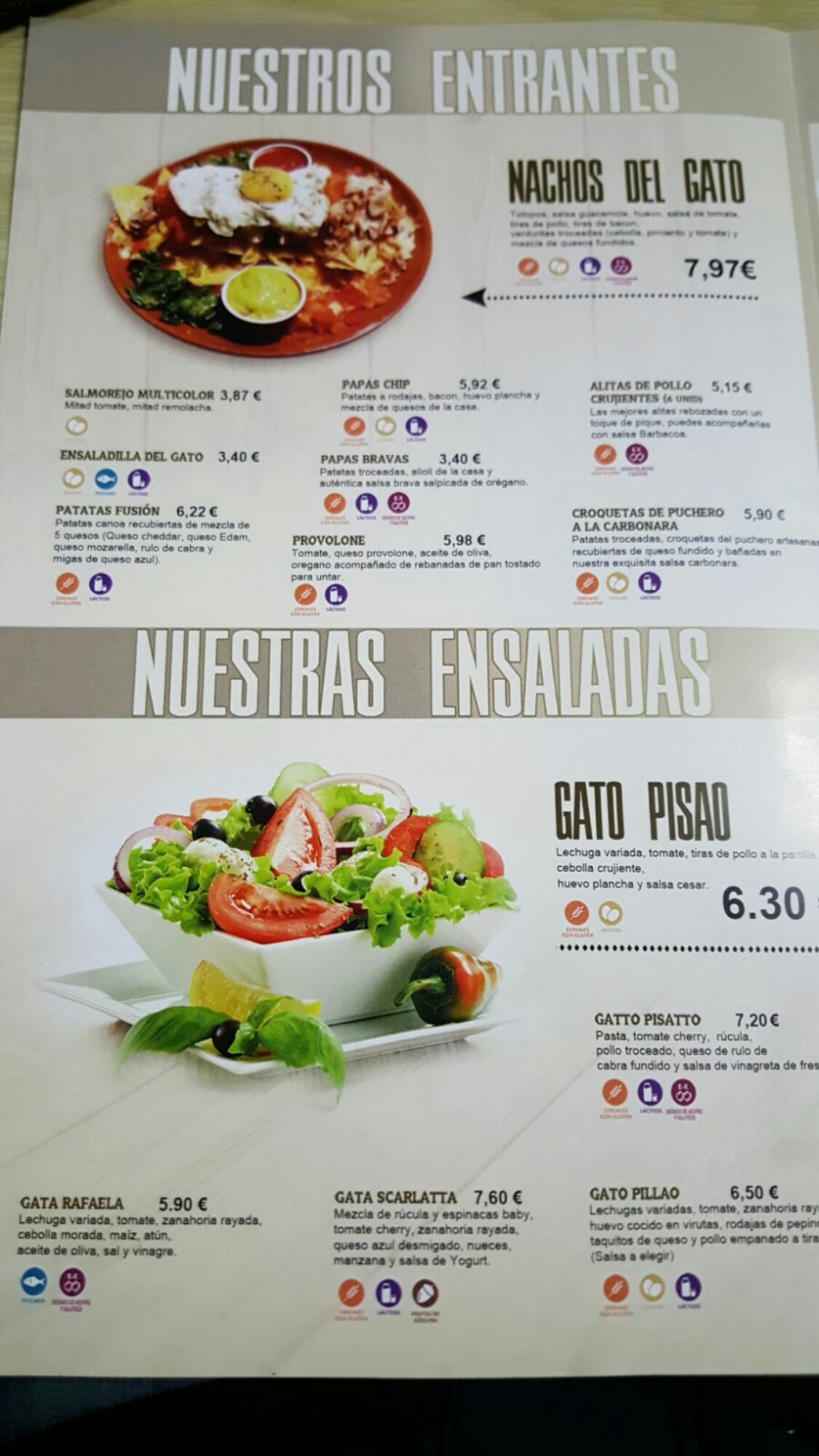Folleto / Carta / Menú: Hoja 1 de Gato Pisao
