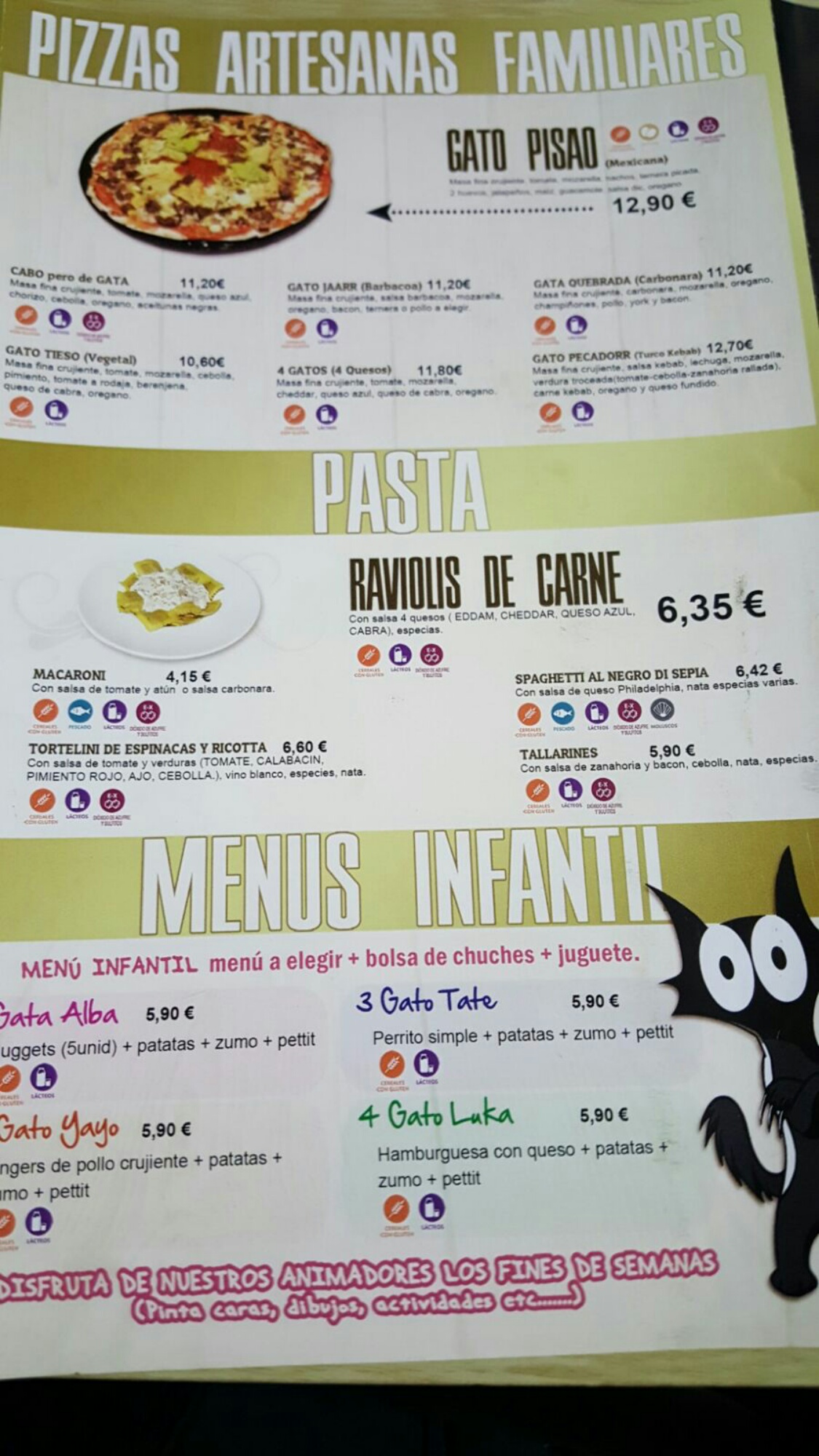Folleto / Carta / Menú: Hoja 2 de Gato Pisao