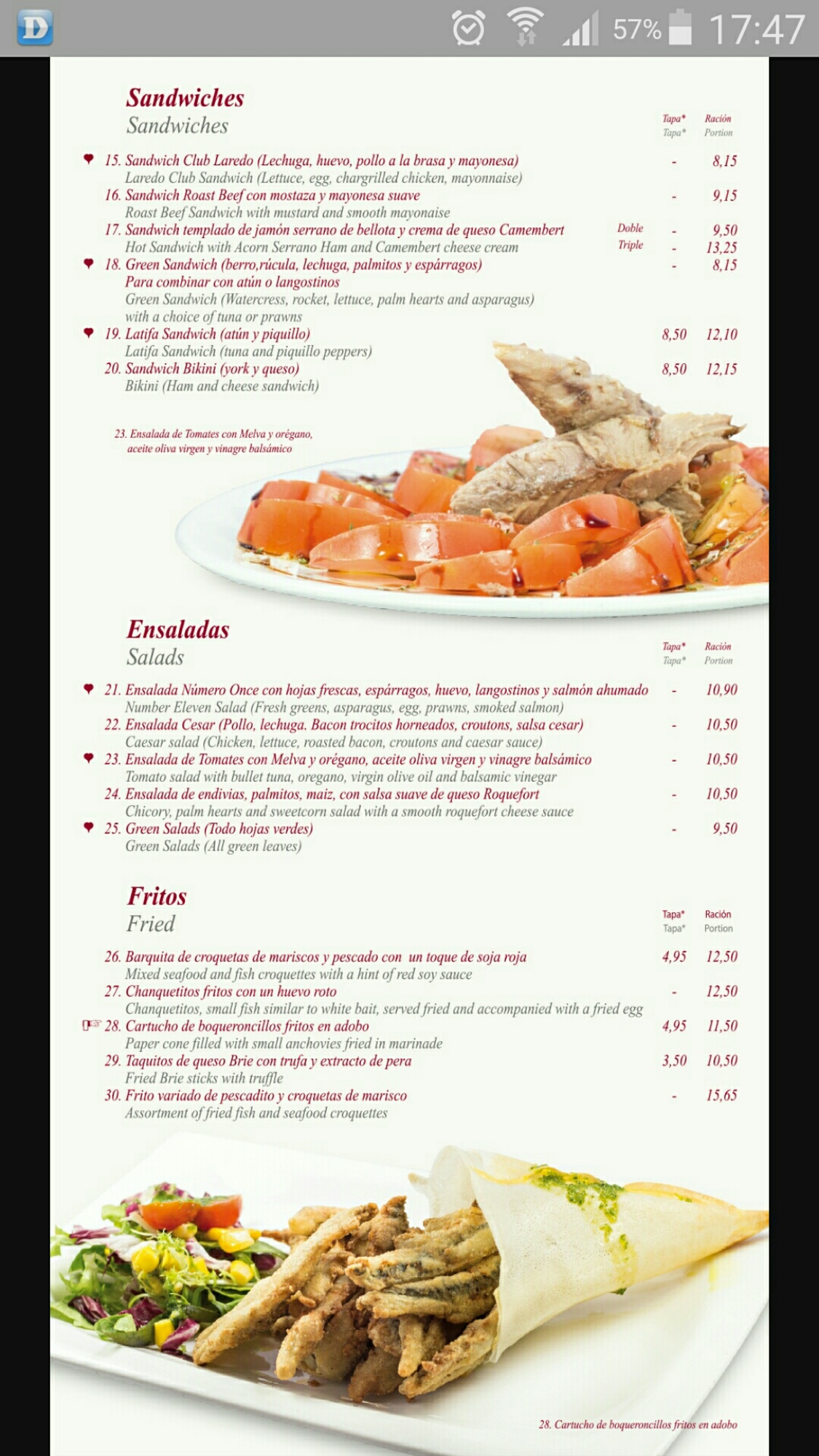 Folleto / Carta / Menú: Hoja 1 de Casa Robles Laredo