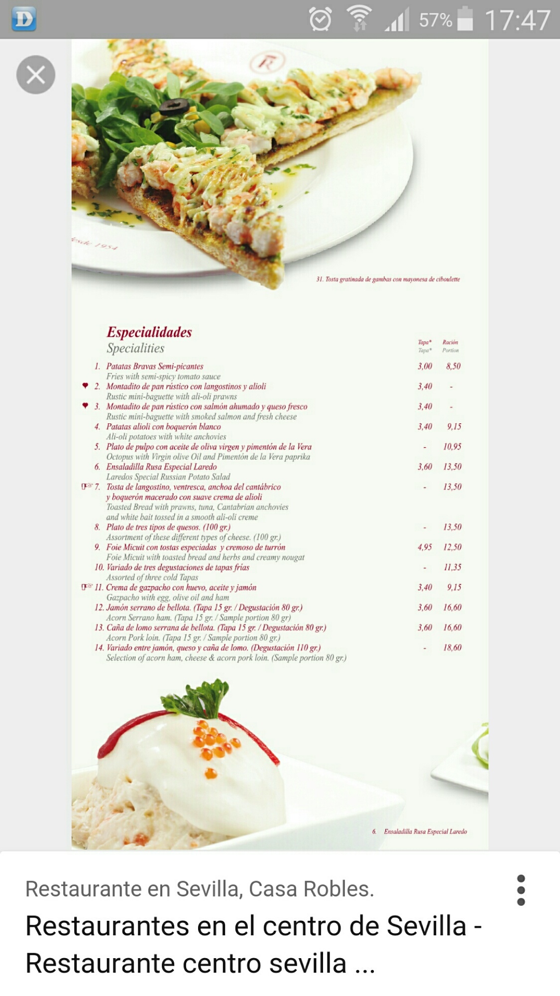 Folleto / Carta / Menú: Hoja 2 de Casa Robles Laredo