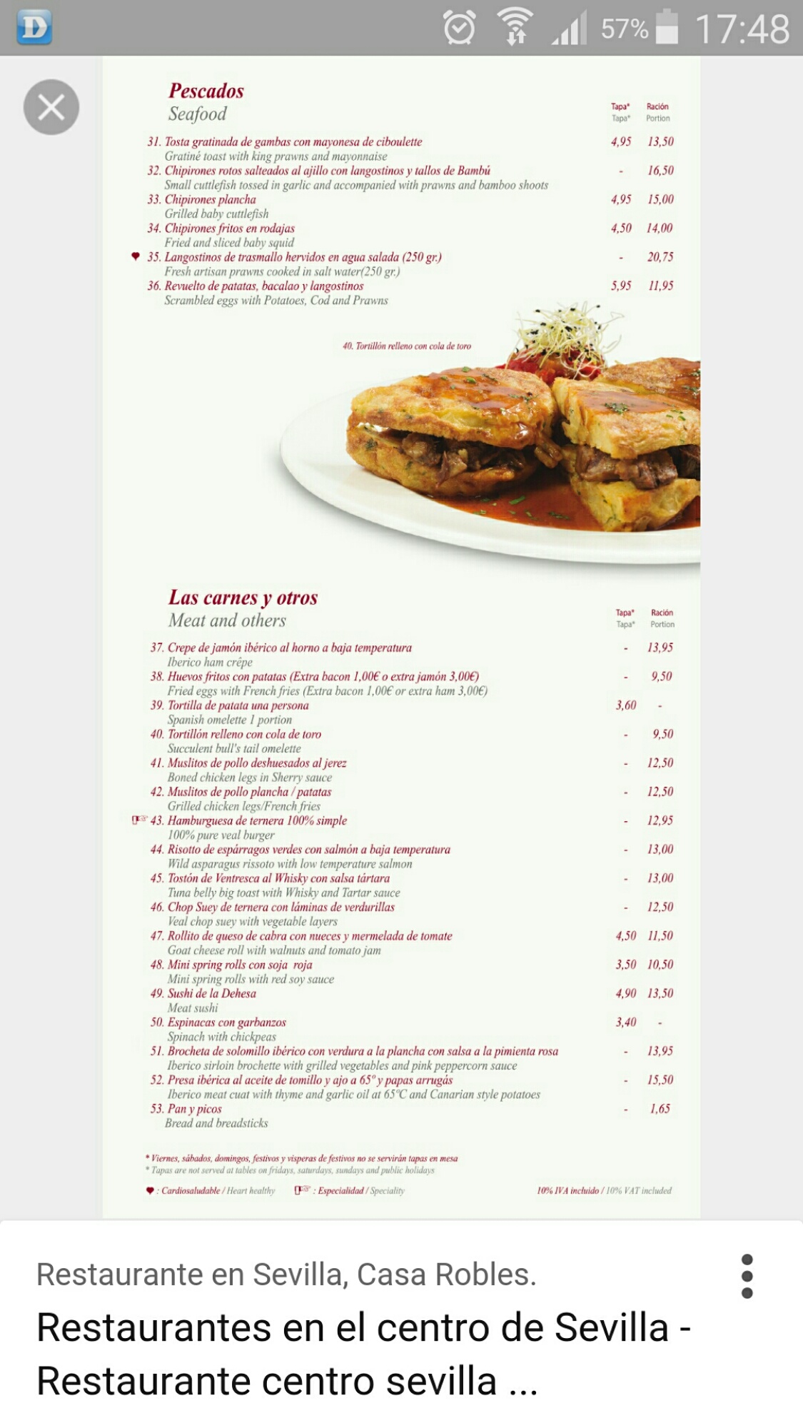 Folleto / Carta / Menú: Hoja 3 de Casa Robles Laredo