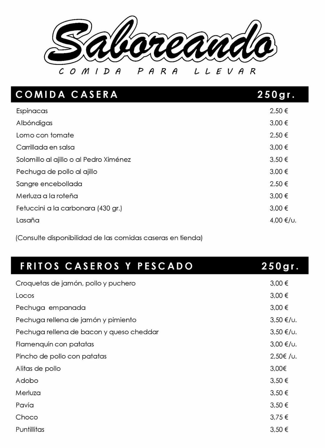 Folleto / Carta / Menú: Hoja 1 de Saboreando