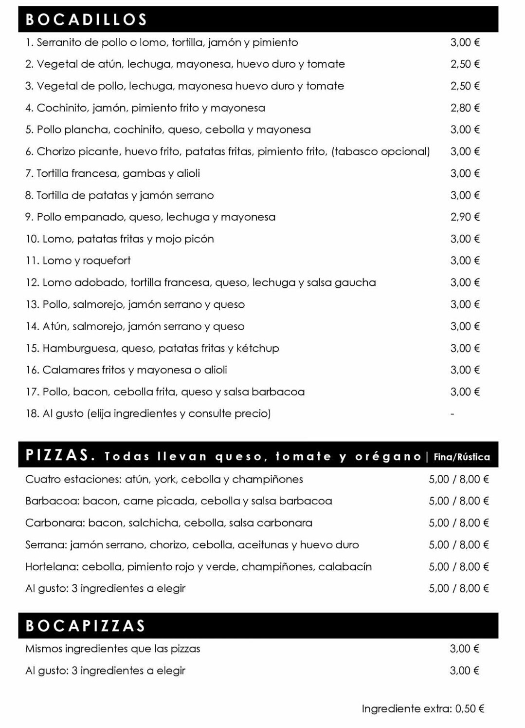 Folleto / Carta / Menú: Hoja 2 de Saboreando