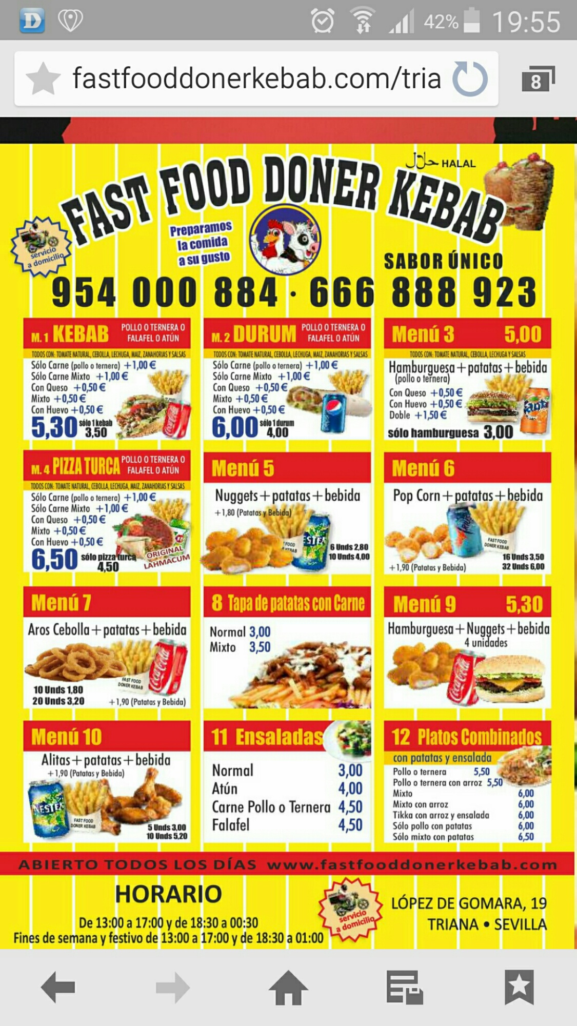 Folleto / Carta / Menú: Hoja 1 de Fast Food Doner Kebab Triana