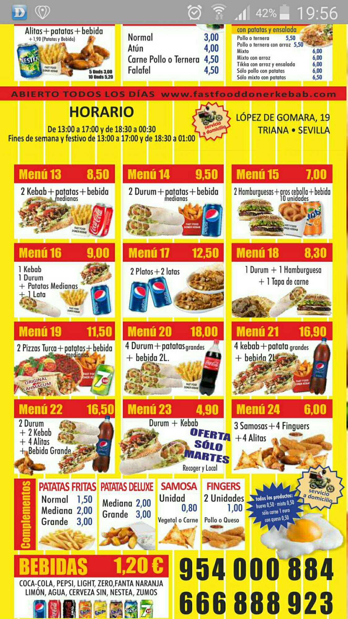Folleto / Carta / Menú: Hoja 2 de Fast Food Doner Kebab Triana