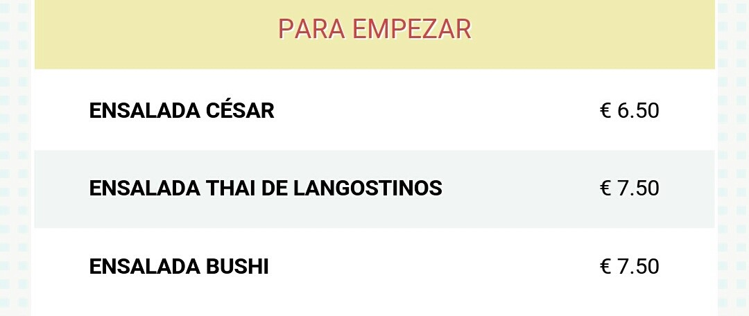 Folleto / Carta / Menú: Hoja 1 de Bushi