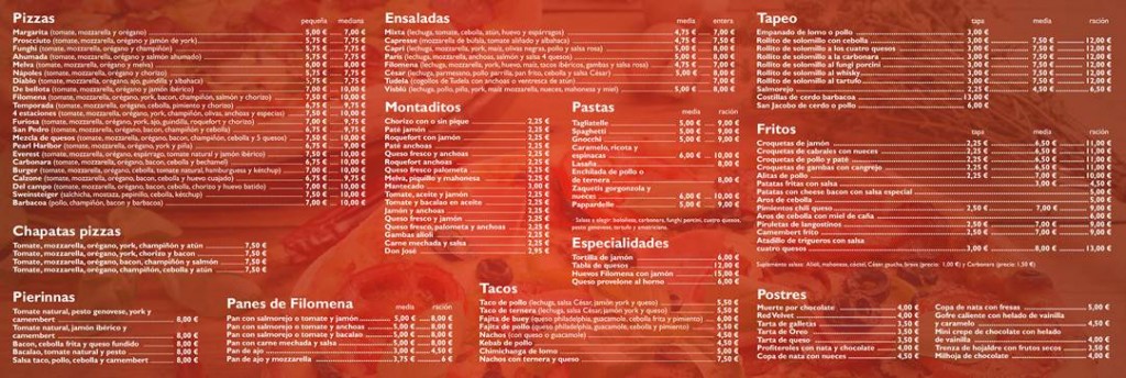 Folleto / Carta / Menú: Hoja 1 de TRATTORIA FILOMENA