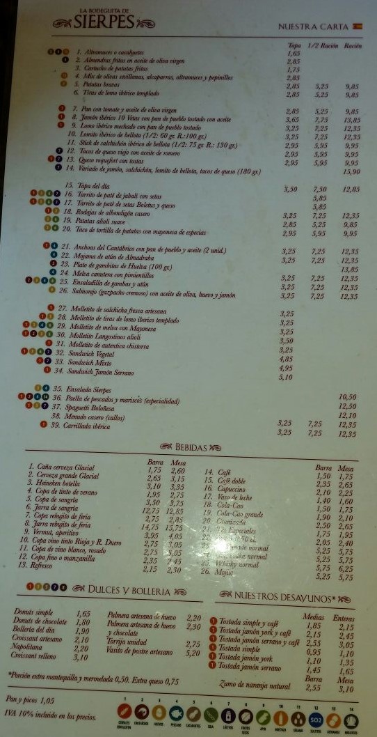 Folleto / Carta / Menú: Hoja 1 de La Bodeguita de Sierpes