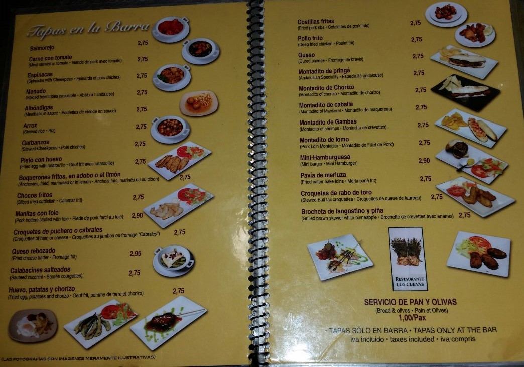 Folleto / Carta / Menú: Hoja 1 de RESTAURANTE LOS CUEVAS