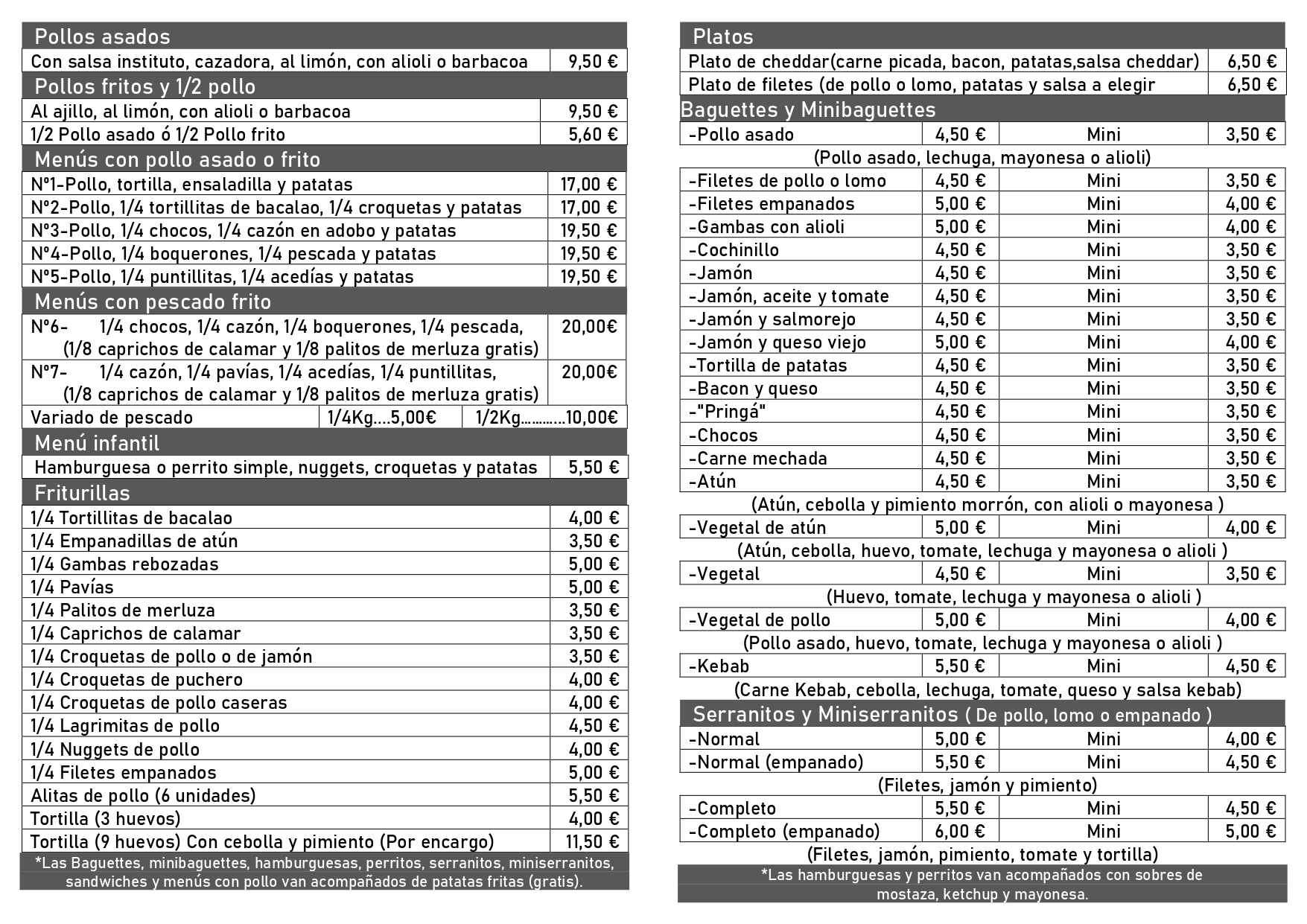 Folleto / Carta / Menú: Carta 2 de Asador Freiduria Instituto