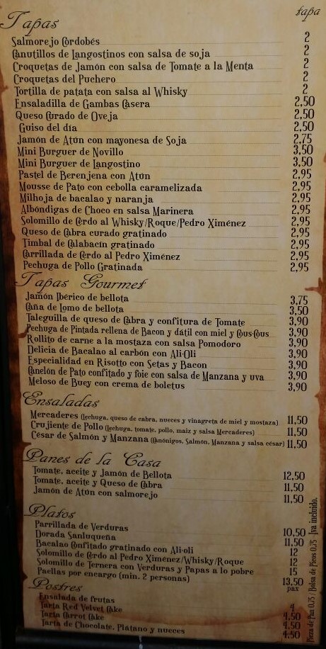 Folleto / Carta / Menú: Hoja 1 de Piano Bar Los Mercaderes