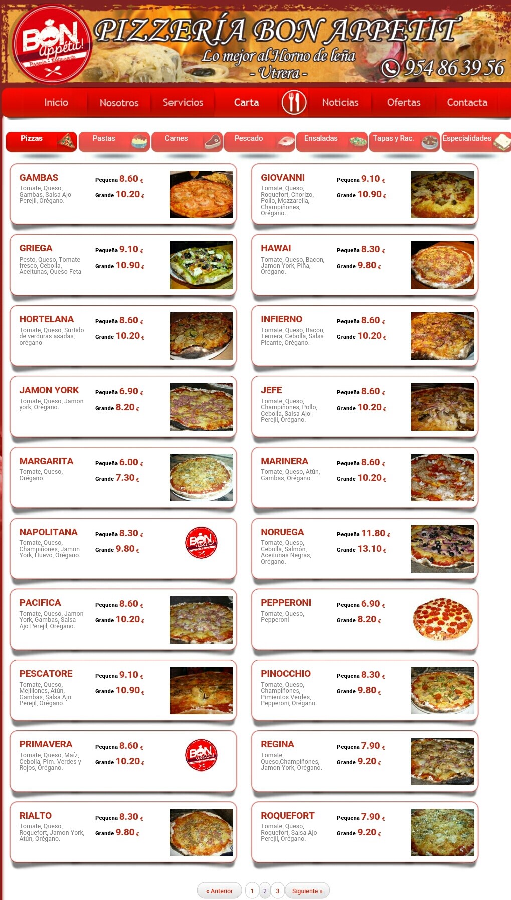 Folleto / Carta / Menú: Hoja 2 de Pizzeria Bon Appetit
