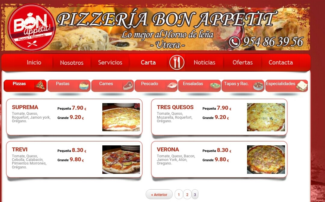 Folleto / Carta / Menú: Hoja 3 de Pizzeria Bon Appetit