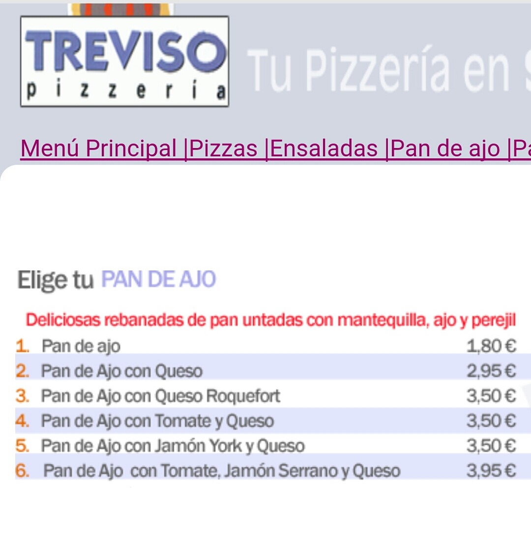 Folleto / Carta / Menú: Hoja 1 de Treviso Pizzeria Triana