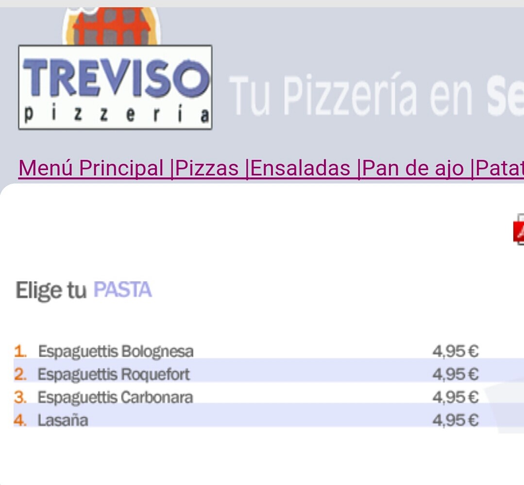 Folleto / Carta / Menú: Hoja 2 de Treviso Pizzeria Triana
