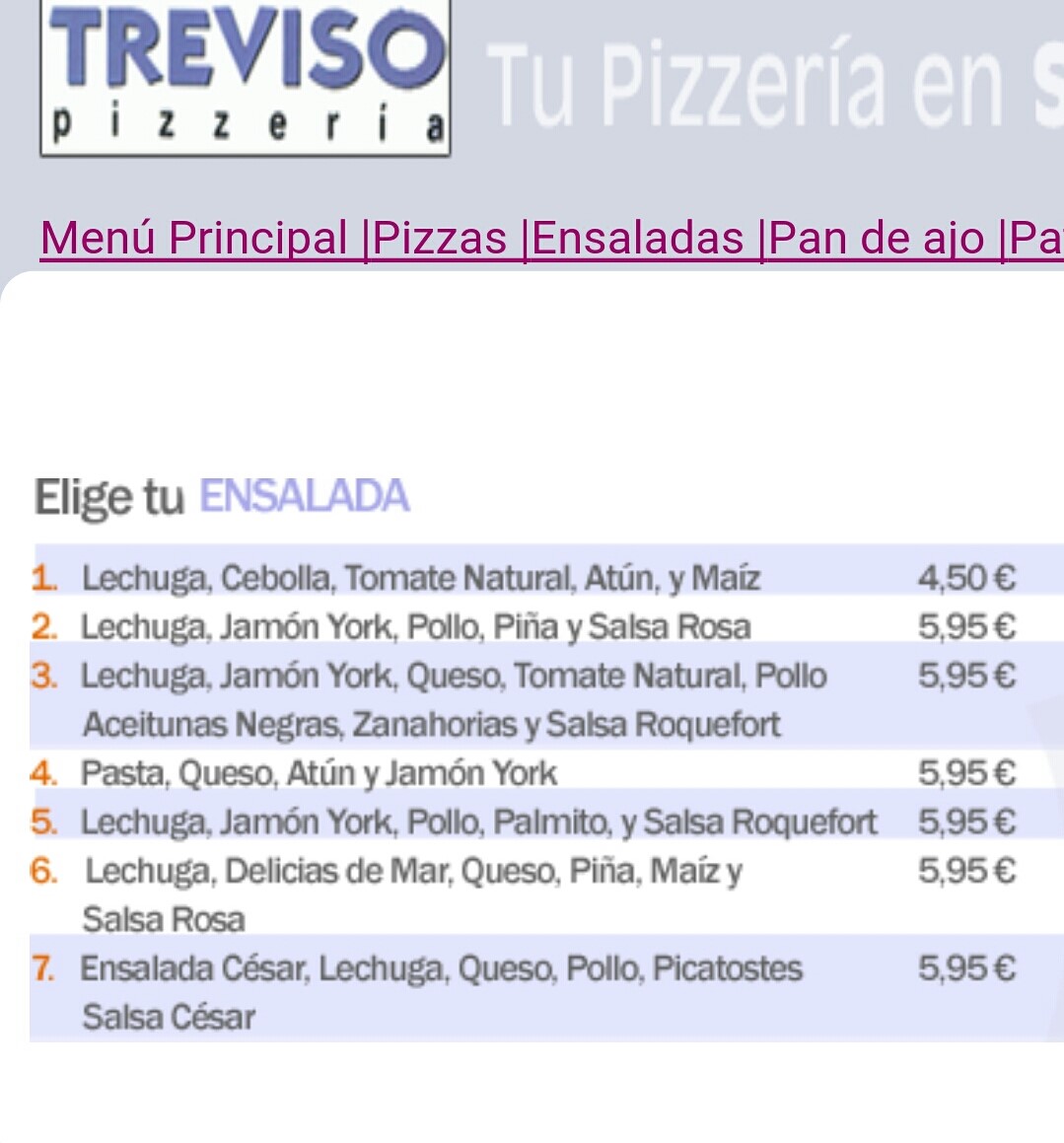 Folleto / Carta / Menú: Hoja 4 de Treviso Pizzeria Triana