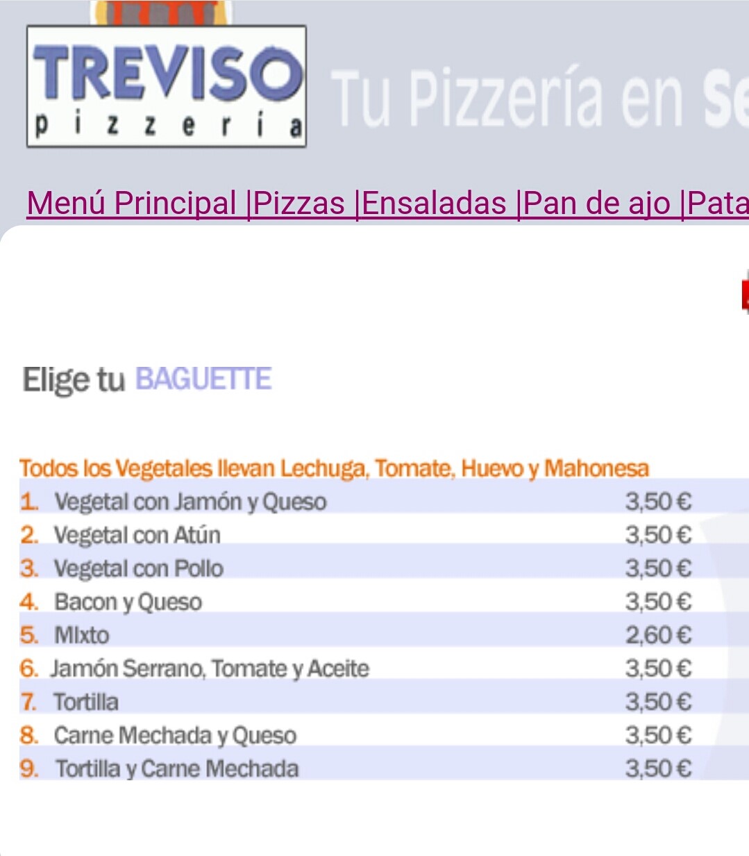Folleto / Carta / Menú: Hoja 5 de Treviso Pizzeria Triana