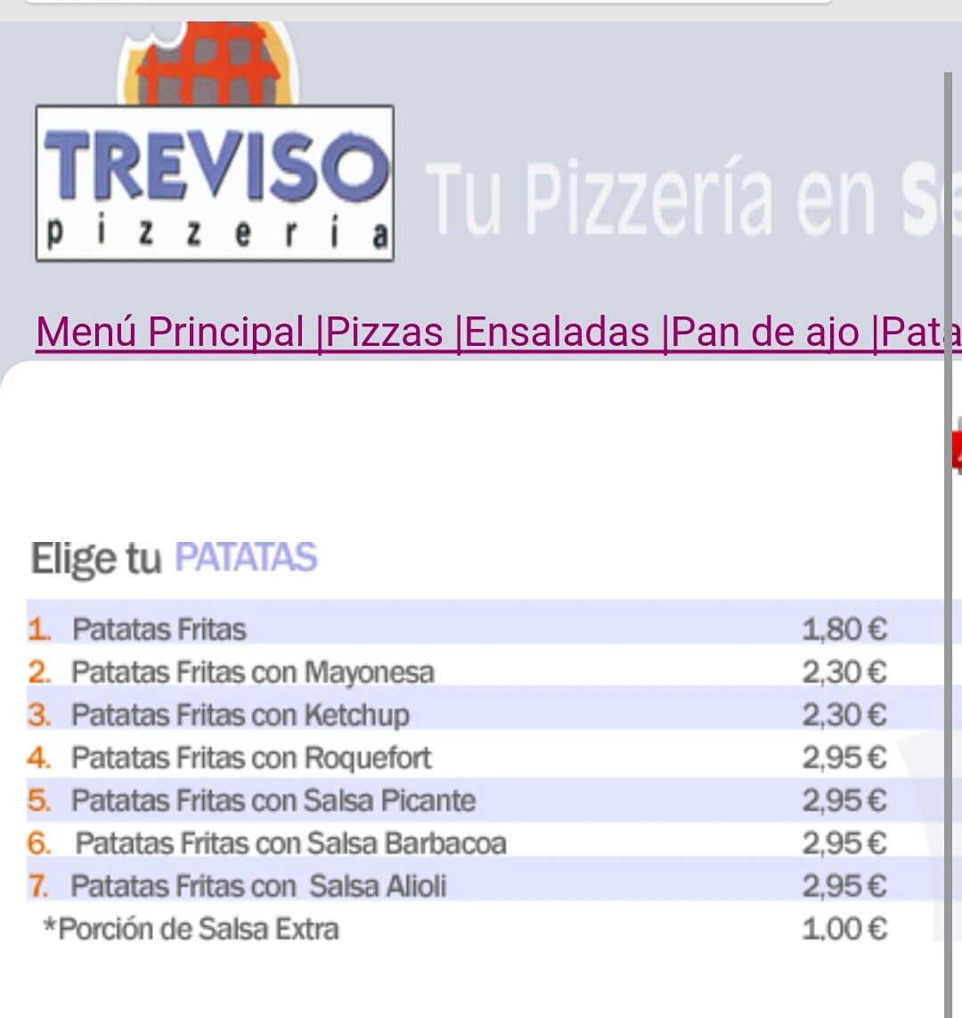 Folleto / Carta / Menú: Hoja 6 de Treviso Pizzeria Triana