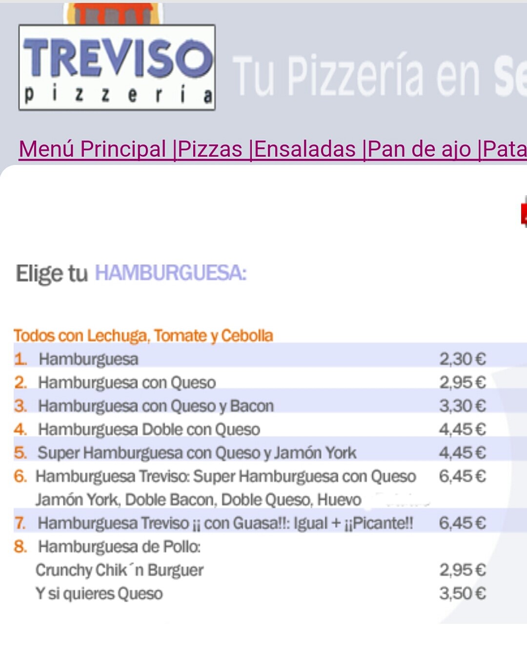 Folleto / Carta / Menú: Hoja 9 de Treviso Pizzeria Triana