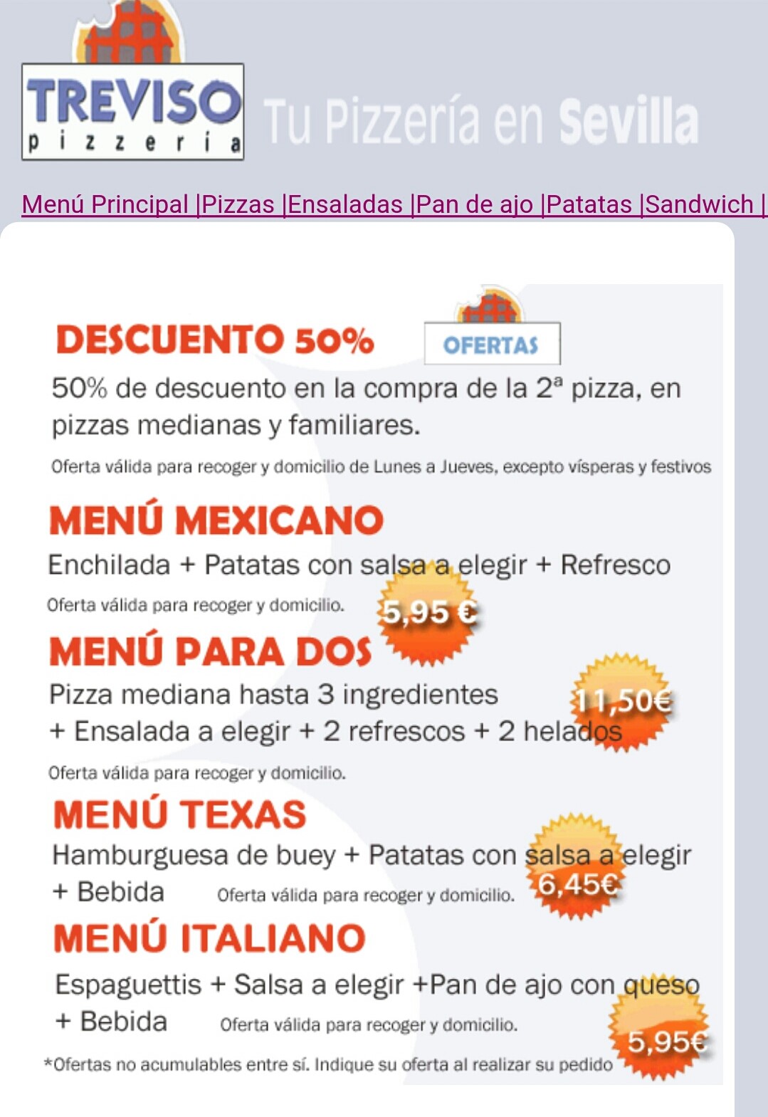 Folleto / Carta / Menú: Hoja 10 de Treviso Pizzeria Triana