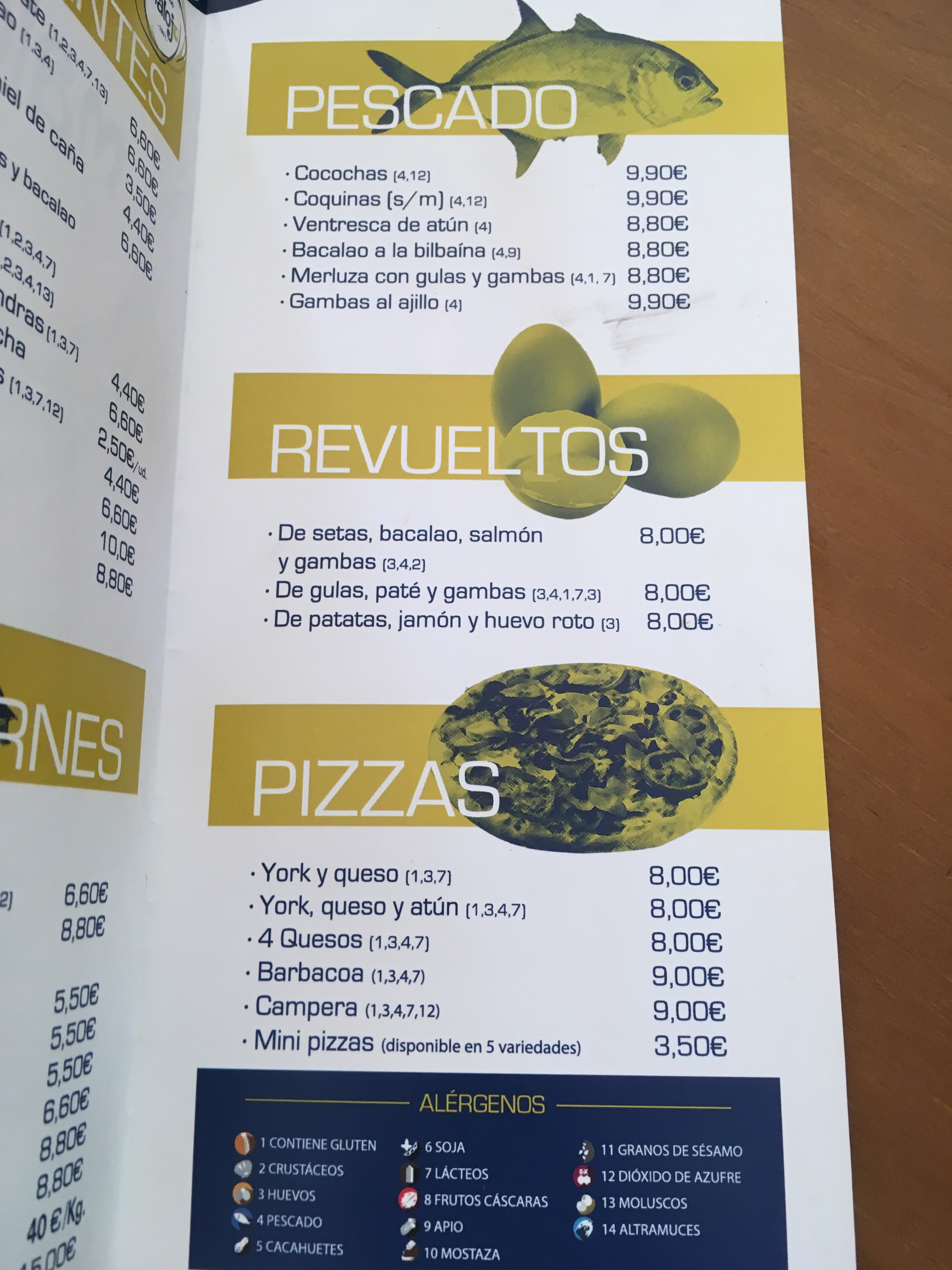 Folleto / Carta / Menú: Pescados, revueltos y pizzas de Casa Malojo
