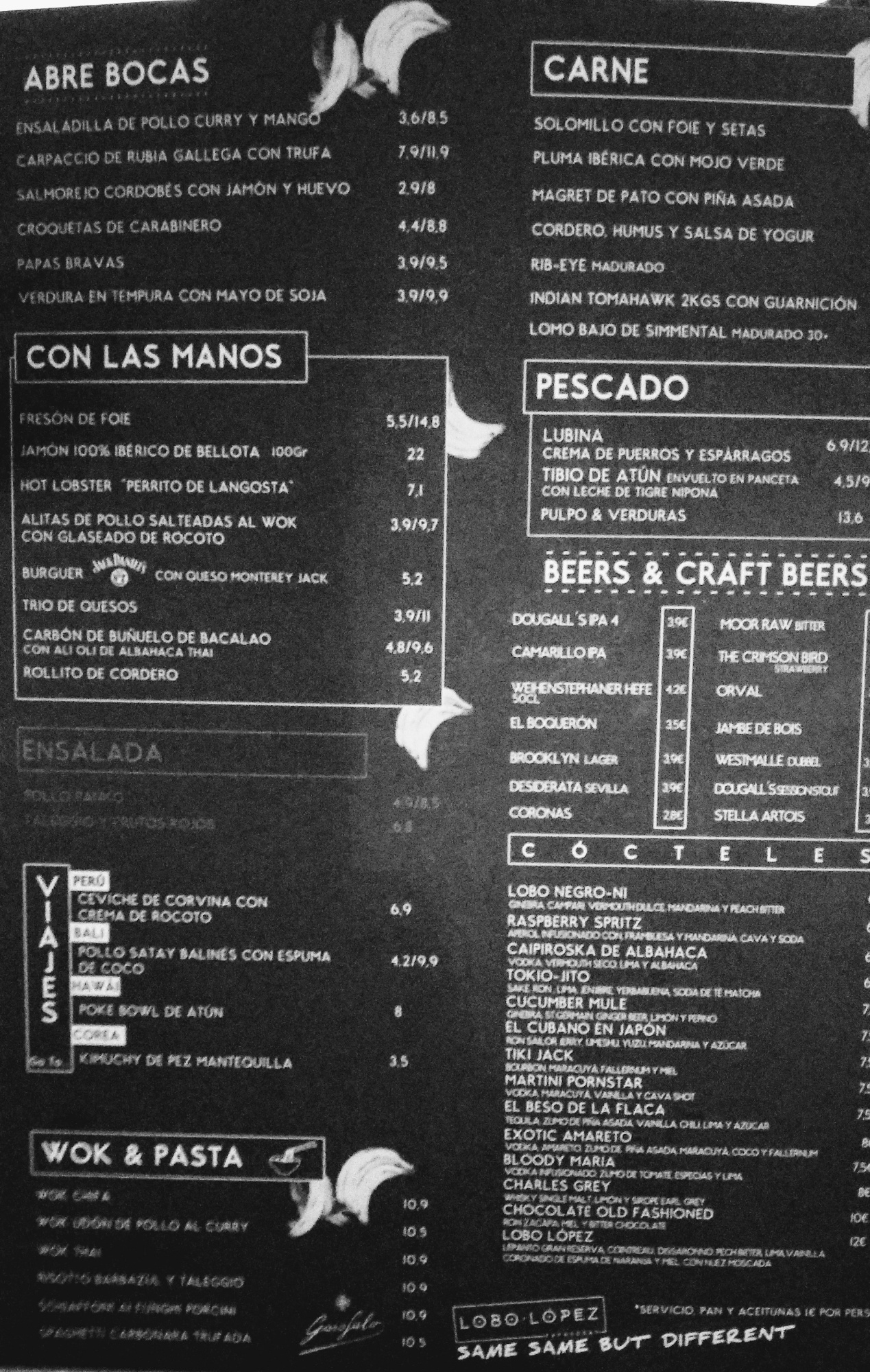 Folleto / Carta / Menú: Carta de Lobo Lopez