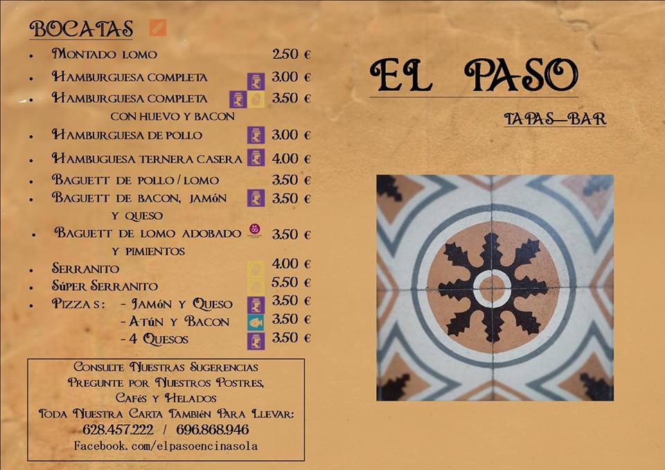 Folleto / Carta / Menú: Bocatas de Bar el Paso