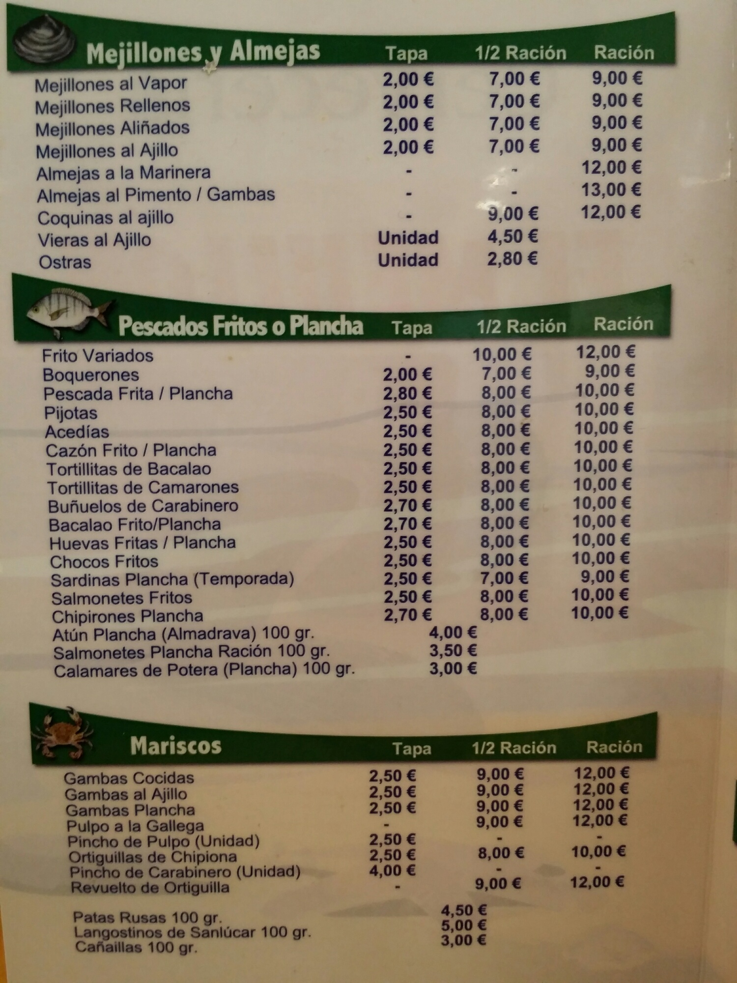 Folleto / Carta / Menú: Carta 1 de Cervecería el mejillón