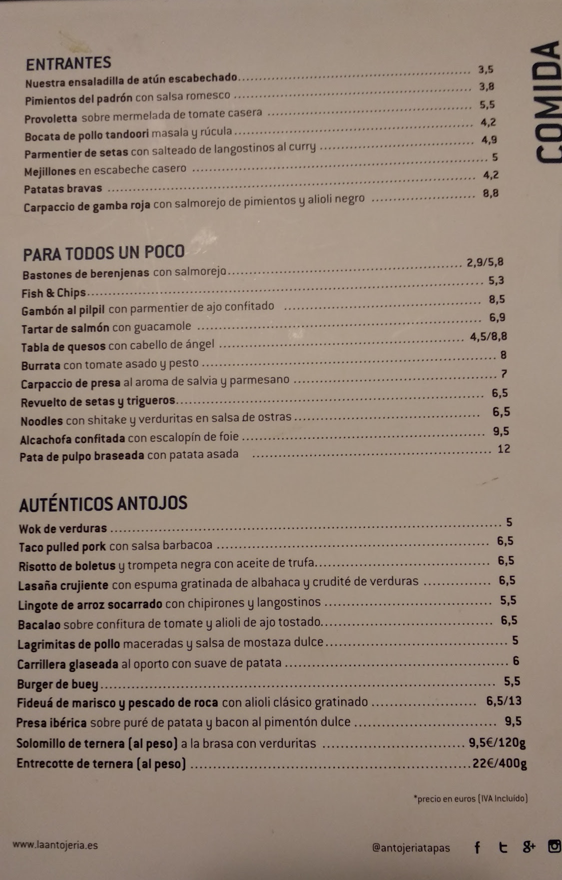 Folleto / Carta / Menú: Carta de La antojería