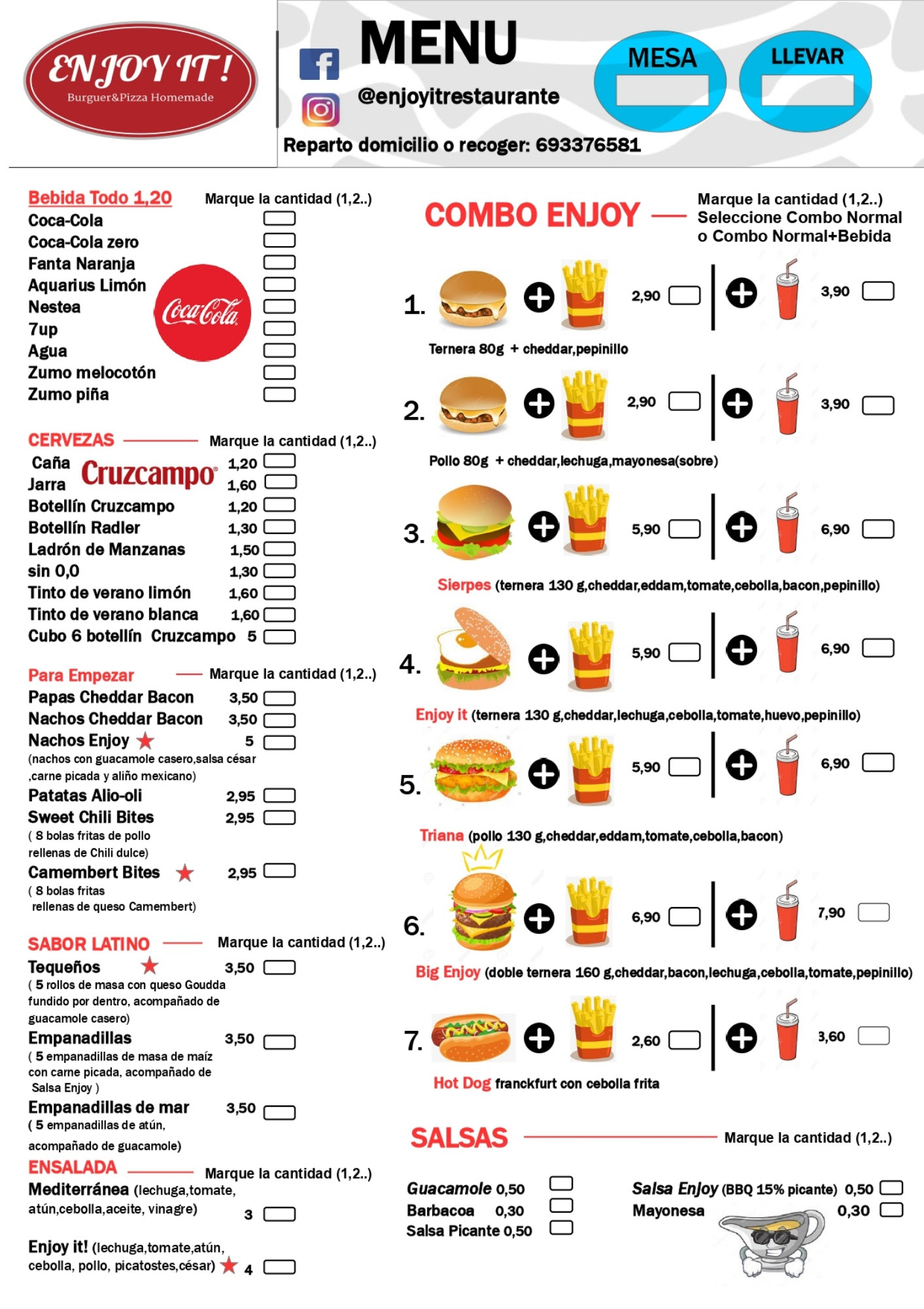 Folleto / Carta / Menú: Carta general de EnjoyIT Restaurante