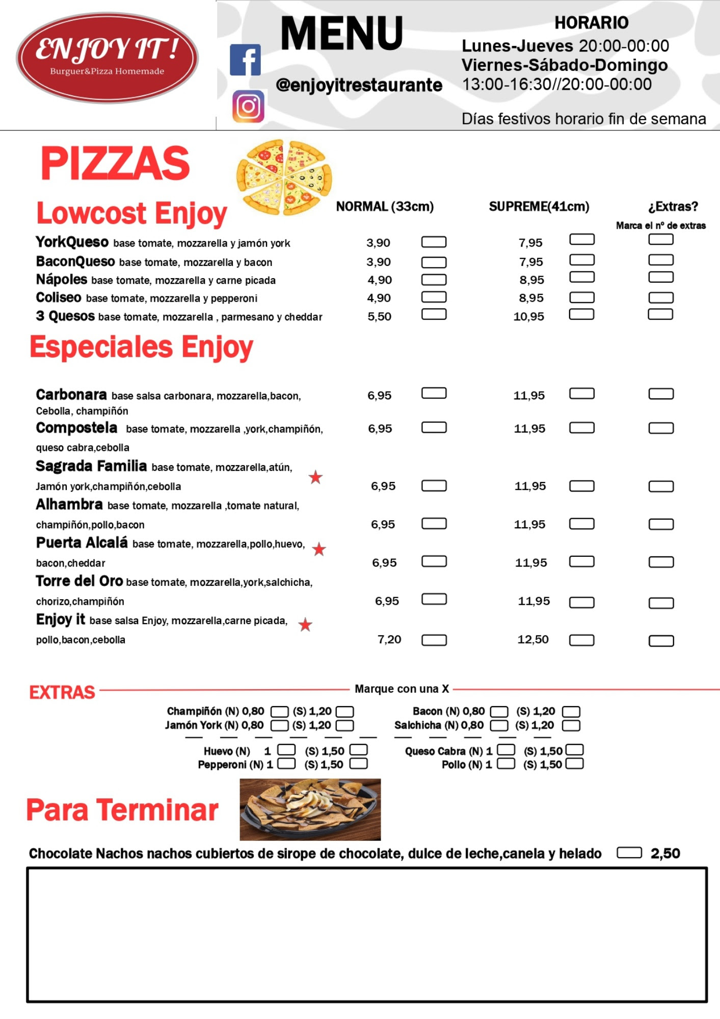 Folleto / Carta / Menú: Pizzas de EnjoyIT Restaurante