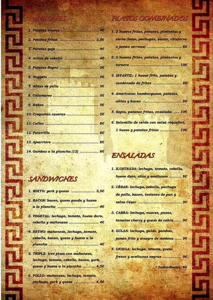 Folleto / Carta / Menú: Raciones, platos combinados, sandwichs y ensaladas de El Reyno Corella