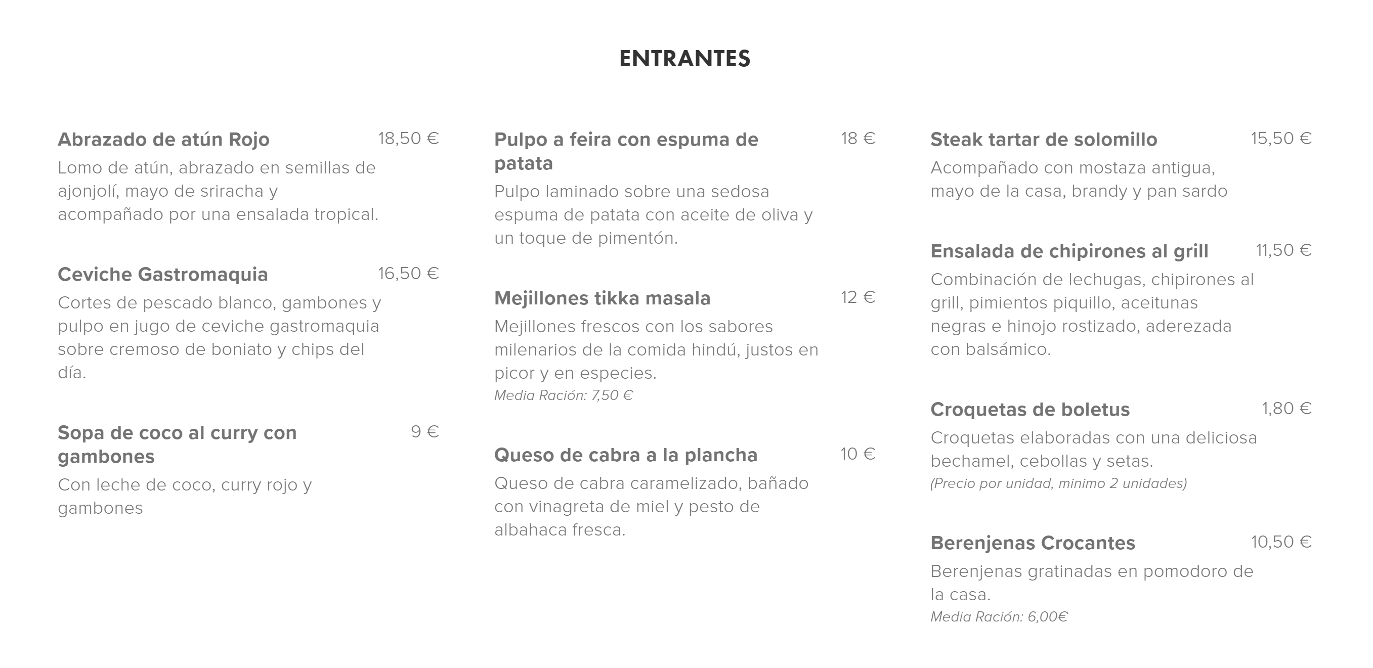 Folleto / Carta / Menú: Entrantes de Gastromaquia - Chueca