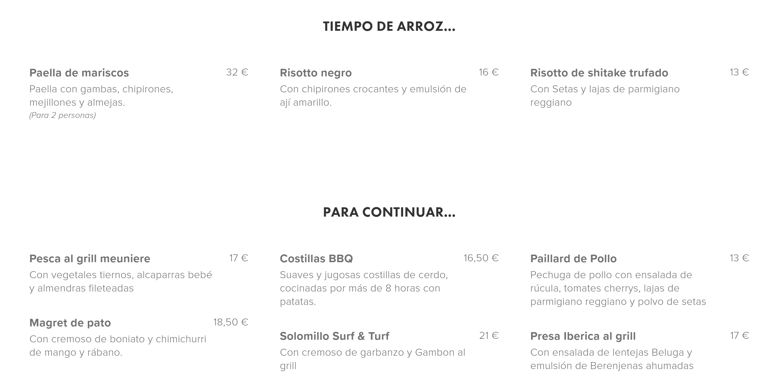 Folleto / Carta / Menú: Tiempo de arroz y para continuar... de Gastromaquia - Chueca