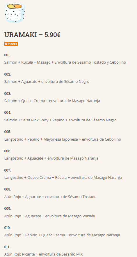 Folleto / Carta / Menú: Uramaki de MaiMaki