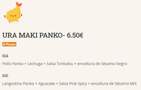 Folleto / Carta / Menú: Uramaki panko de MaiMaki