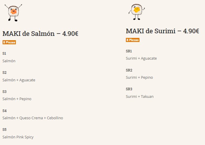 Folleto / Carta / Menú: Maki salmón y surimi de MaiMaki