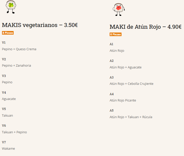 Folleto / Carta / Menú: Makis vegetarianos y atún rojo de MaiMaki