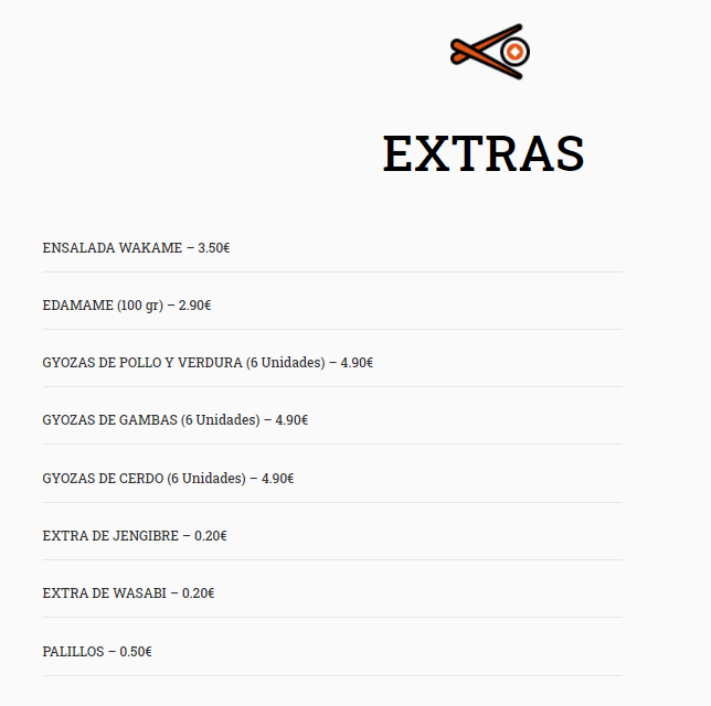 Folleto / Carta / Menú: Extras de MaiMaki