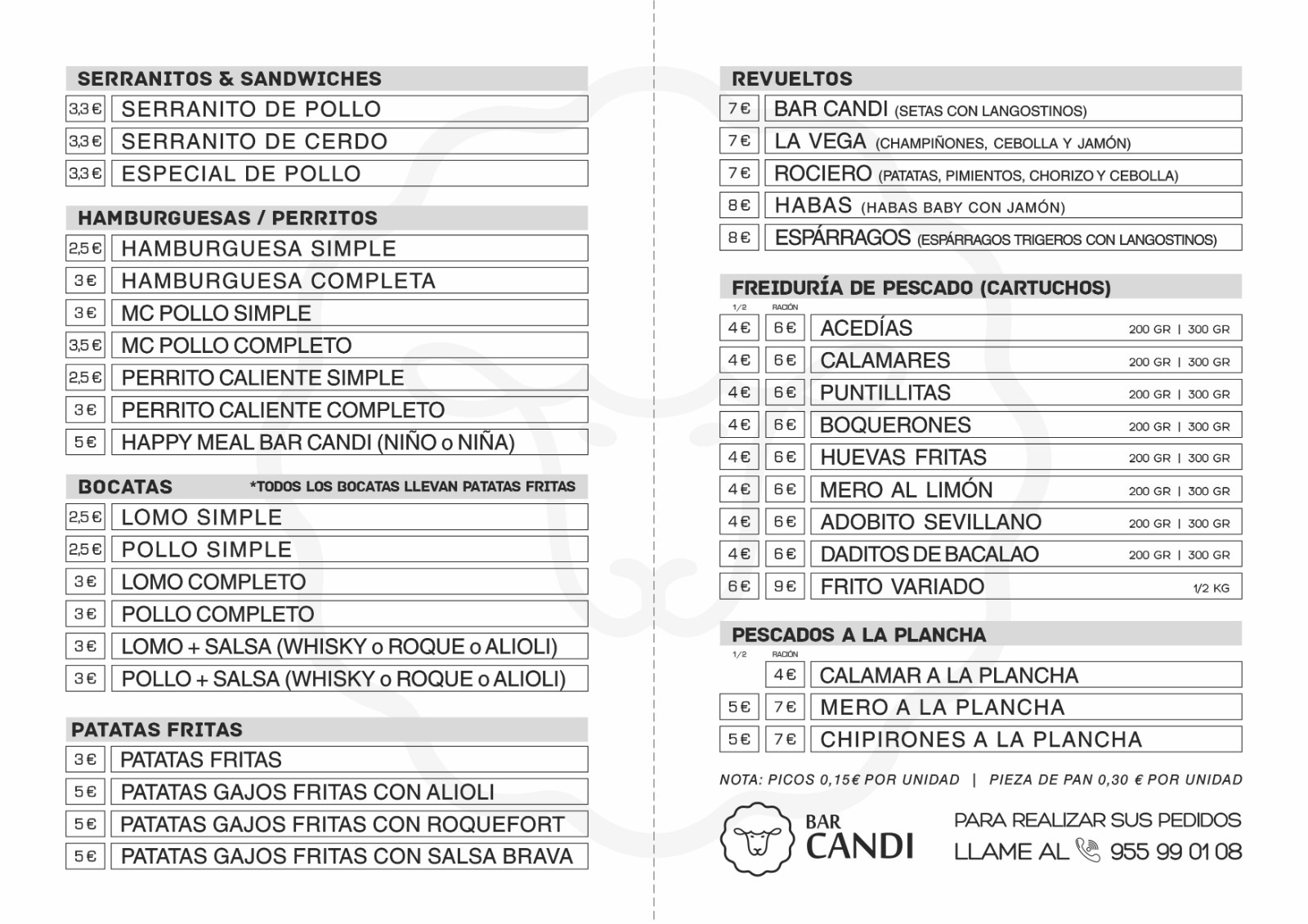Folleto / Carta / Menú: Carta 2 de Bar candi