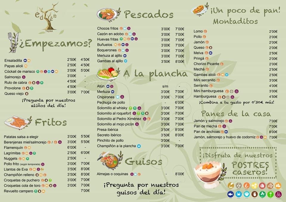 Folleto / Carta / Menú: Carta de Eden tapas