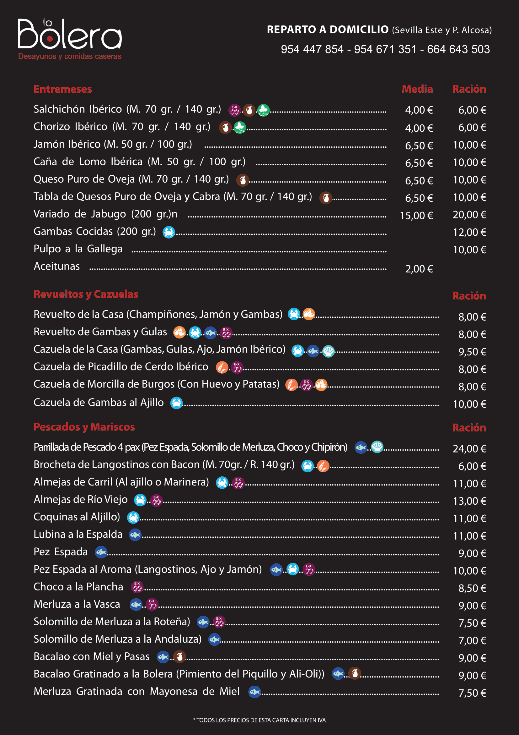 Folleto / Carta / Menú: Carta 2 de La Bolera