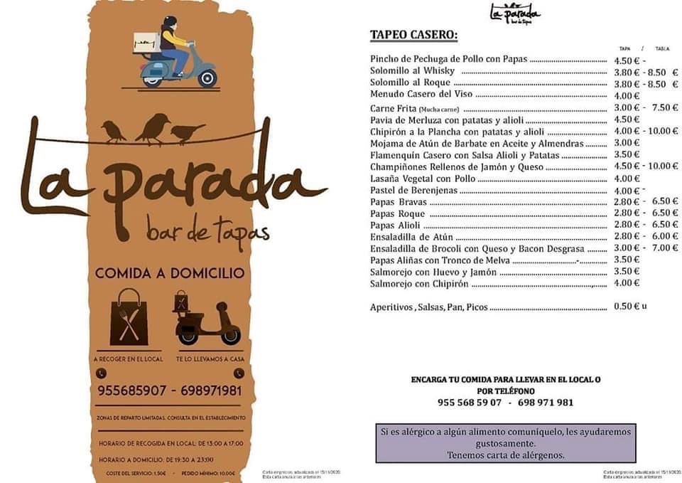 Folleto / Carta / Menú: Carta 1 de Bar la parada